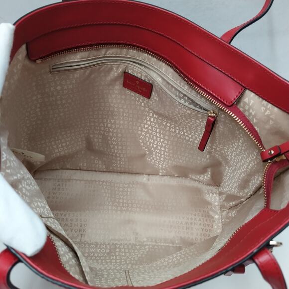 Kate Spade New York Red Leather Double Handles Zipper Closure Tote Shoulder Bag - Picture 9 of 12